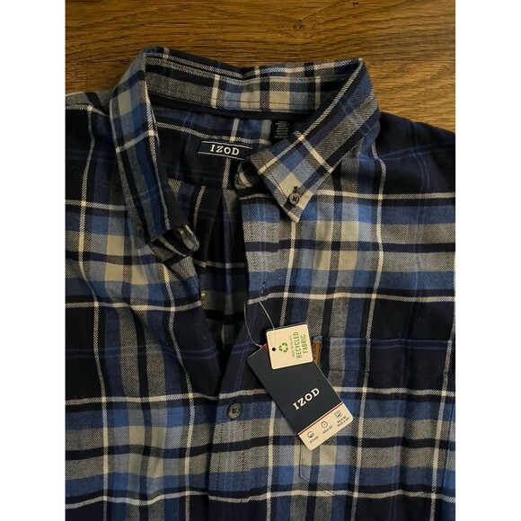 New w Tags ret $55 Izod Blue Gray Plaid Flannel Shirt sz L Men’s Cozy Warm NWT - Picture 2 of 5